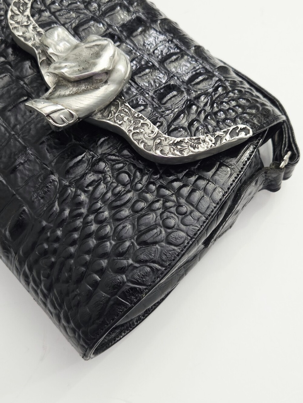 BEAUTIFUL VINTAGE GLEN MILLER FOR ANN TURK DOG HEAD CROC EMBOSSED BAG - Picture 4 of 12